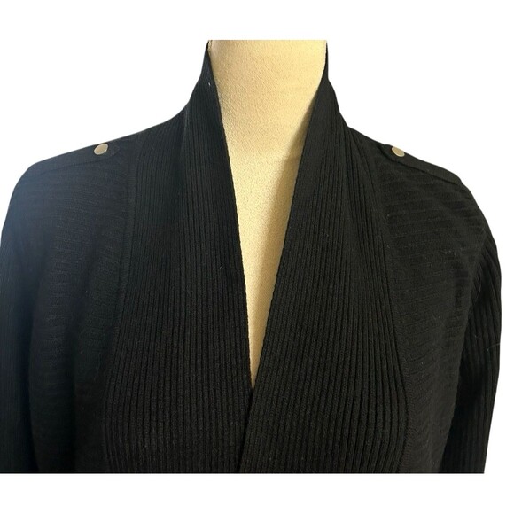 WHBM Wool Blend Black Open Front Ribbed Knit Cardigan Sweater Size M - Picture 3 of 9